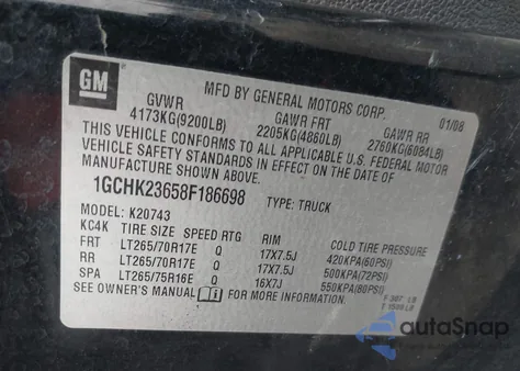 2008 Chevrolet Silverado 2500Hd Ltz from USA, damaged, VIN 1GCHK23658F186698